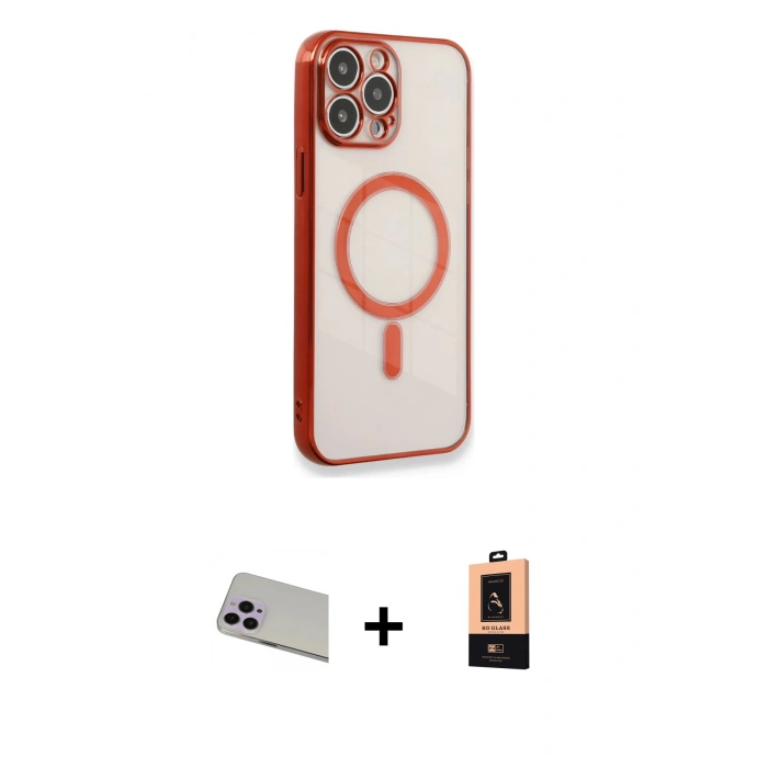 MARSİLYAN™- iPhone 13 Pro Max Kılıf Doruk Minimal - Şeffaf Maxco Cam Ekran Koruyucu + Rainbow Kamera Lens Koruma Cam - MR