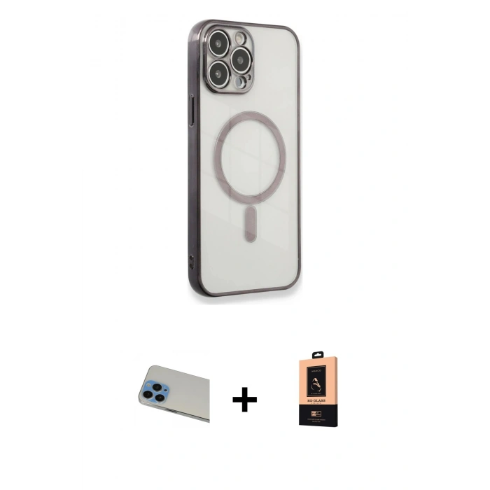 MARSİLYAN™- iPhone 13 Pro Max Kılıf Doruk Minimal - Şeffaf Maxco Cam Ekran Koruyucu + Rainbow Kamera Lens Koruma Cam - MI