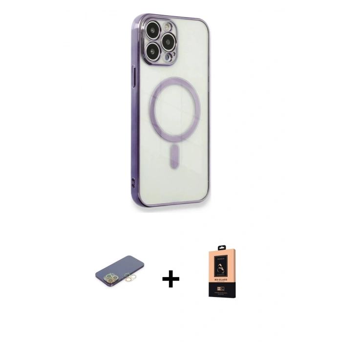 MARSİLYAN™- iPhone 13 Pro Max Kılıf Doruk Minimal - Şeffaf Maxco Cam Ekran Koruyucu + Renkli Kamera Lens Koruma Cam - SI