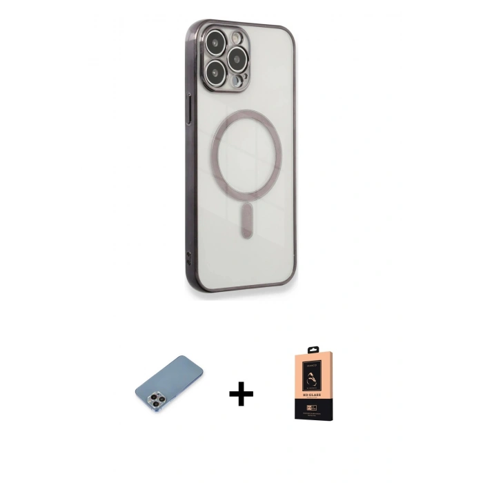 MARSİLYAN™- iPhone 13 Pro Max Kılıf Doruk Minimal - Şeffaf Maxco Cam Ekran Koruyucu + Shine Kamera Lens Koruma Cam - GI