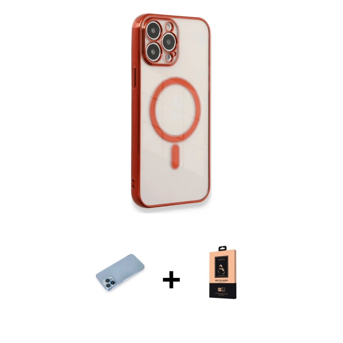 MARSİLYAN™- iPhone 13 Pro Max Kılıf Doruk Minimal - Şeffaf Maxco Cam Ekran Koruyucu + Shine Kamera Lens Koruma Cam - MI