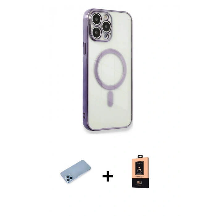 MARSİLYAN™- iPhone 13 Pro Max Kılıf Doruk Minimal - Şeffaf Maxco Cam Ekran Koruyucu + Shine Kamera Lens Koruma Cam - MI