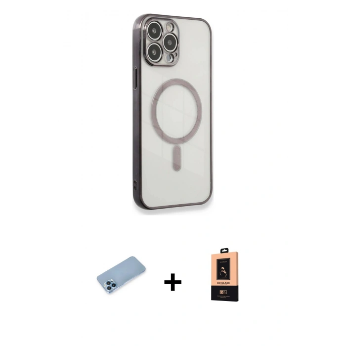 MARSİLYAN™- iPhone 13 Pro Max Kılıf Doruk Minimal - Şeffaf Maxco Cam Ekran Koruyucu + Shine Kamera Lens Koruma Cam - MI