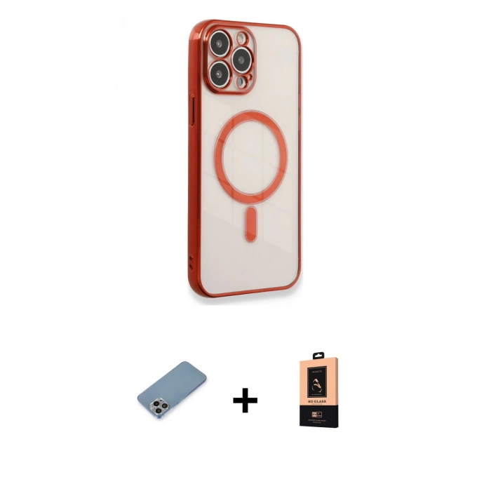 MARSİLYAN™- iPhone 13 Pro Max Kılıf Doruk Minimal - Şeffaf Maxco Cam Ekran Koruyucu + Shine Kamera Lens Koruma Cam - GI