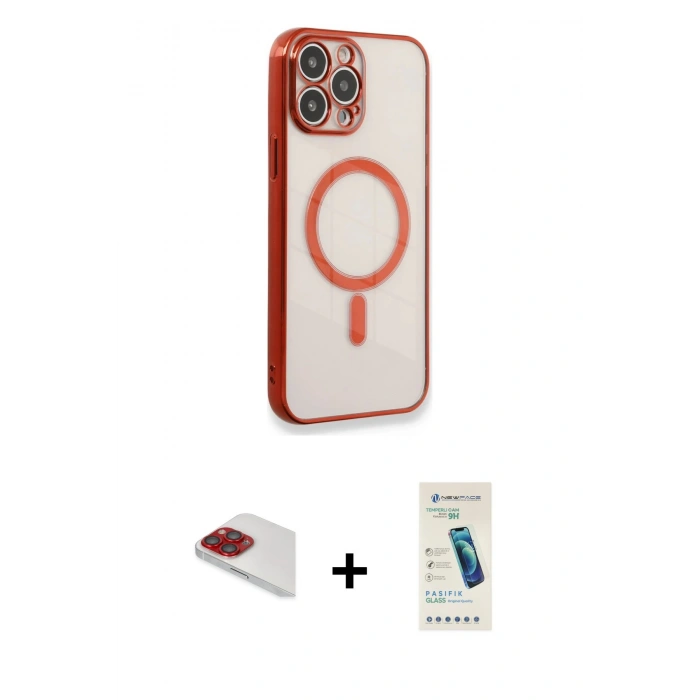 MARSİLYAN™- iPhone 13 Pro Max Kılıf Doruk Minimal - Şeffaf Pasifik Cam Ekran Koruyucu + Pers Alüminyum Kamera Lens - KI