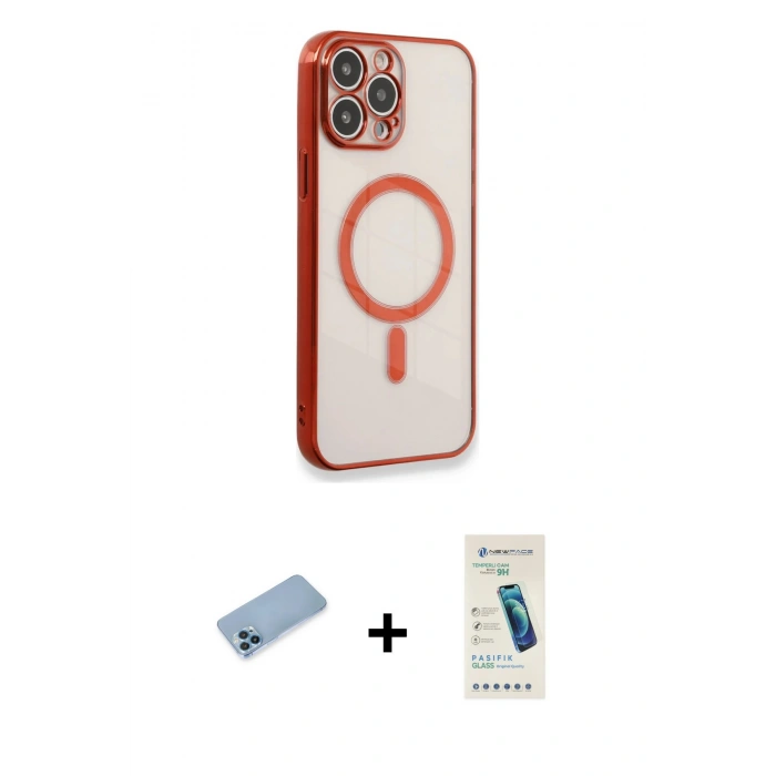 MARSİLYAN™- iPhone 13 Pro Max Kılıf Doruk Minimal - Şeffaf Pasifik Cam Ekran Koruyucu + Shine Kamera Lens Koruma Cam - MI
