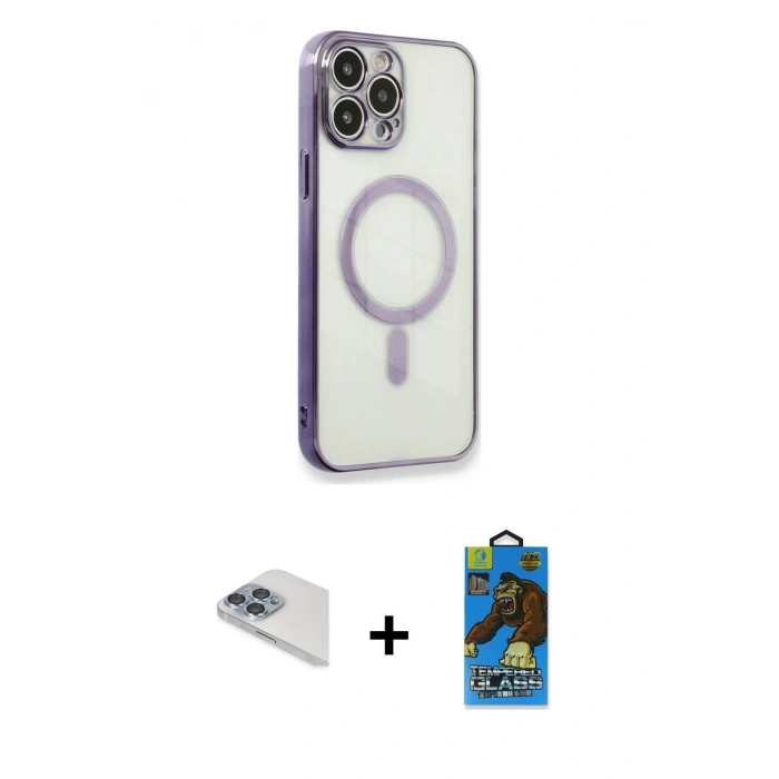MARSİLYAN™- iPhone 13 Pro Max Kılıf Doruk Minimal - Siyah 18D Cam Ekran Koruyucu + Pers Alüminyum Kamera Lens - SABE