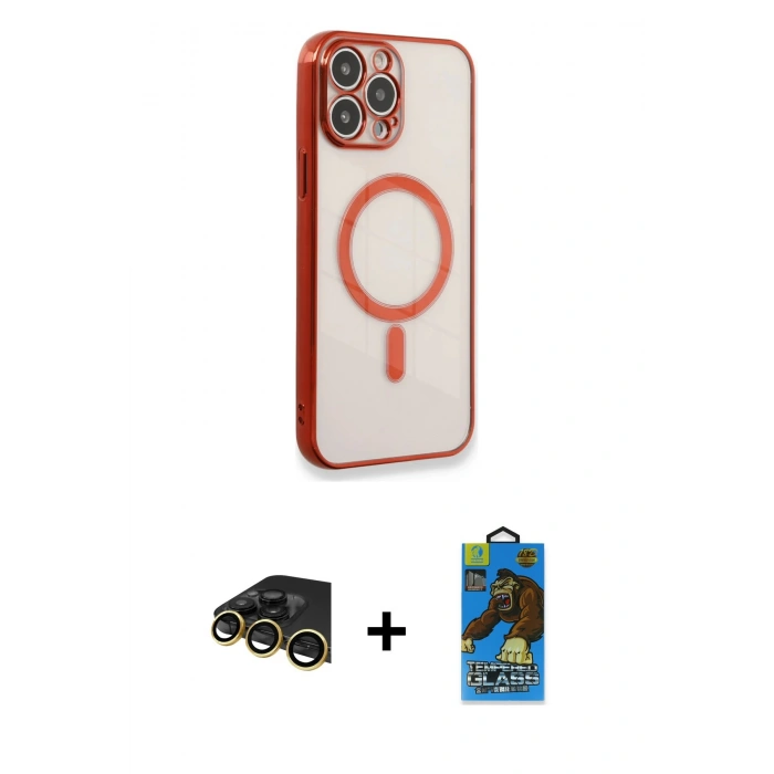 MARSİLYAN™- iPhone 13 Pro Max Kılıf Doruk Minimal - Siyah 18D Cam Ekran Koruyucu + Raze Metal Kamera Lens - GD