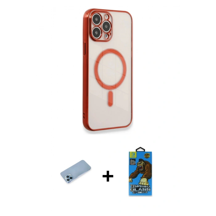 MARSİLYAN™- iPhone 13 Pro Max Kılıf Doruk Minimal - Siyah 18D Cam Ekran Koruyucu + Shine Kamera Lens Koruma Cam - MI