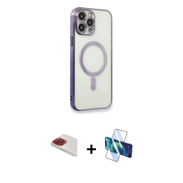 MARSİLYAN™- iPhone 13 Pro Max Kılıf Doruk Minimal - Siyah 3D Antistatik Cam Ekran Koruyucu + Pers Alüminyum Kamera Lens - KI
