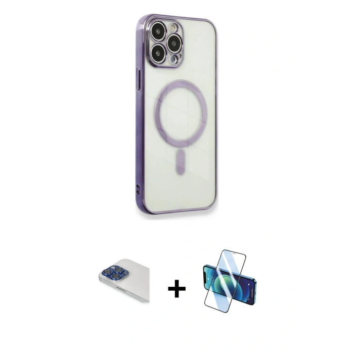 MARSİLYAN™- iPhone 13 Pro Max Kılıf Doruk Minimal - Siyah 3D Antistatik Cam Ekran Koruyucu + Pers Alüminyum Kamera Lens - LT