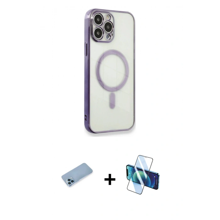 MARSİLYAN™- iPhone 13 Pro Max Kılıf Doruk Minimal - Siyah 3D Antistatik Cam Ekran Koruyucu + Shine Kamera Lens Koruma Cam - MI