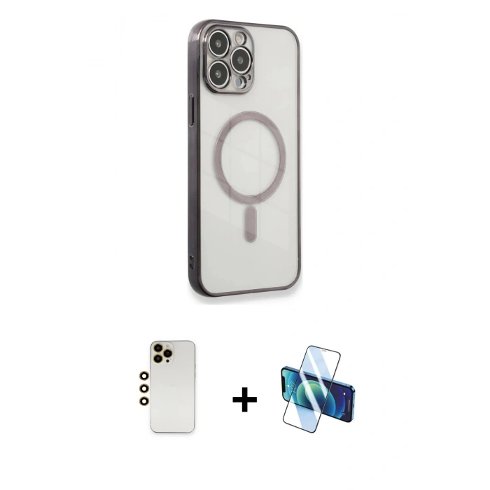 MARSİLYAN™- iPhone 13 Pro Max Kılıf Doruk Minimal - Siyah 3D Antistatik Cam Ekran Koruyucu + Shine Kamera Lens - GD