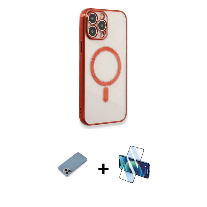 MARSİLYAN™- iPhone 13 Pro Max Kılıf Doruk Minimal - Siyah 3D Antistatik Cam Ekran Koruyucu + Shine Kamera Lens Koruma Cam - GI
