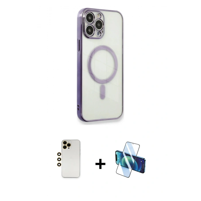 MARSİLYAN™- iPhone 13 Pro Max Kılıf Doruk Minimal - Siyah 3D Antistatik Cam Ekran Koruyucu + Shine Kamera Lens - GD
