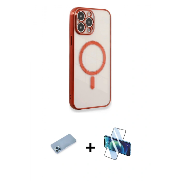 MARSİLYAN™- iPhone 13 Pro Max Kılıf Doruk Minimal - Siyah 3D Antistatik Cam Ekran Koruyucu + Shine Kamera Lens Koruma Cam - MI
