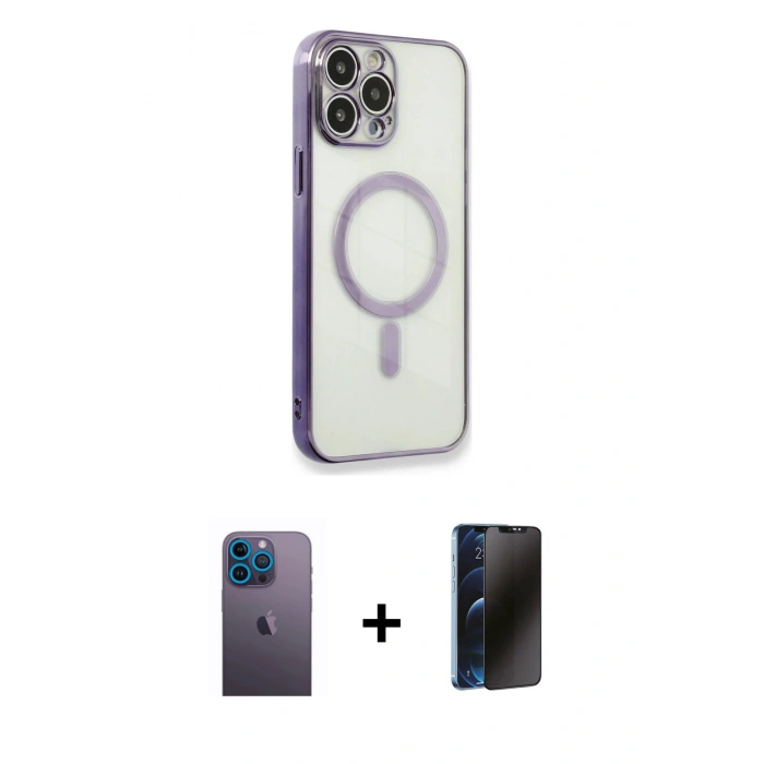 MARSİLYAN™- iPhone 13 Pro Max Kılıf Doruk Minimal - Siyah 3D Antistatik Hayalet Cam Ekran Koruyucu + Neon Fosforlu Kamera Lens - MI