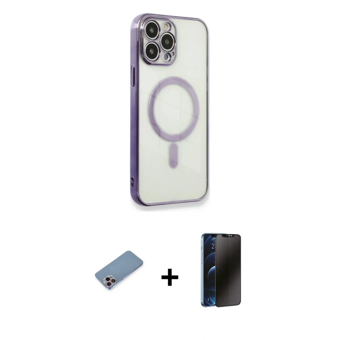 MARSİLYAN™- iPhone 13 Pro Max Kılıf Doruk Minimal - Siyah 3D Antistatik Hayalet Cam Ekran Koruyucu + Shine Kamera Lens Koruma Cam - PE