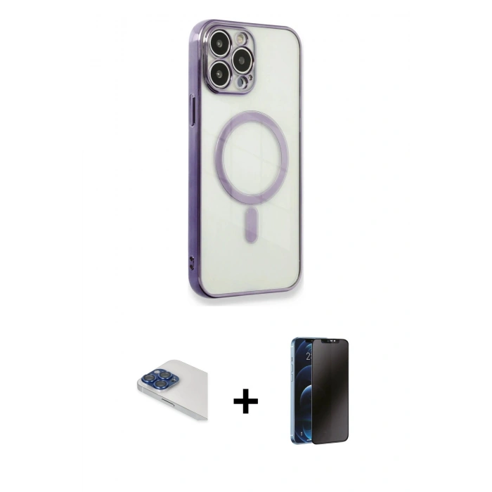 MARSİLYAN™- iPhone 13 Pro Max Kılıf Doruk Minimal - Siyah 3D Antistatik Hayalet Cam Ekran Koruyucu + Pers Alüminyum Kamera Lens - LT