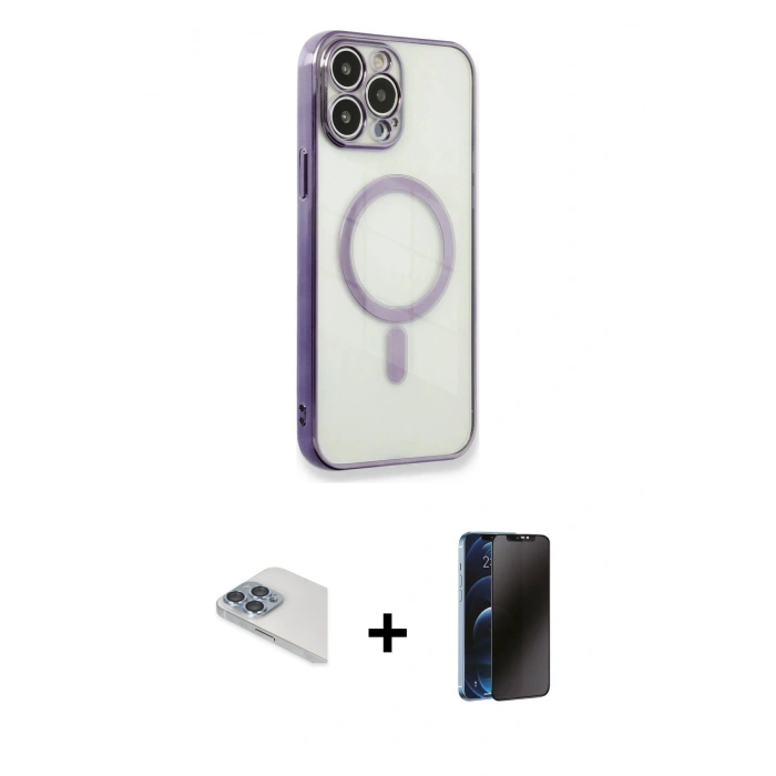 MARSİLYAN™- iPhone 13 Pro Max Kılıf Doruk Minimal - Siyah 3D Antistatik Hayalet Cam Ekran Koruyucu + Pers Alüminyum Kamera Lens - SABE