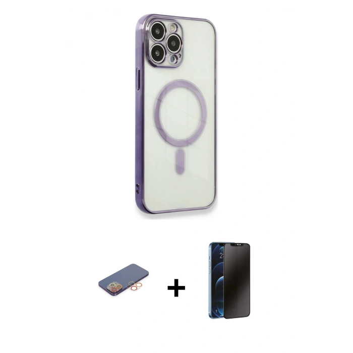 MARSİLYAN™- iPhone 13 Pro Max Kılıf Doruk Minimal - Siyah 3D Antistatik Hayalet Cam Ekran Koruyucu + Renkli Kamera Lens Koruma Cam - TU