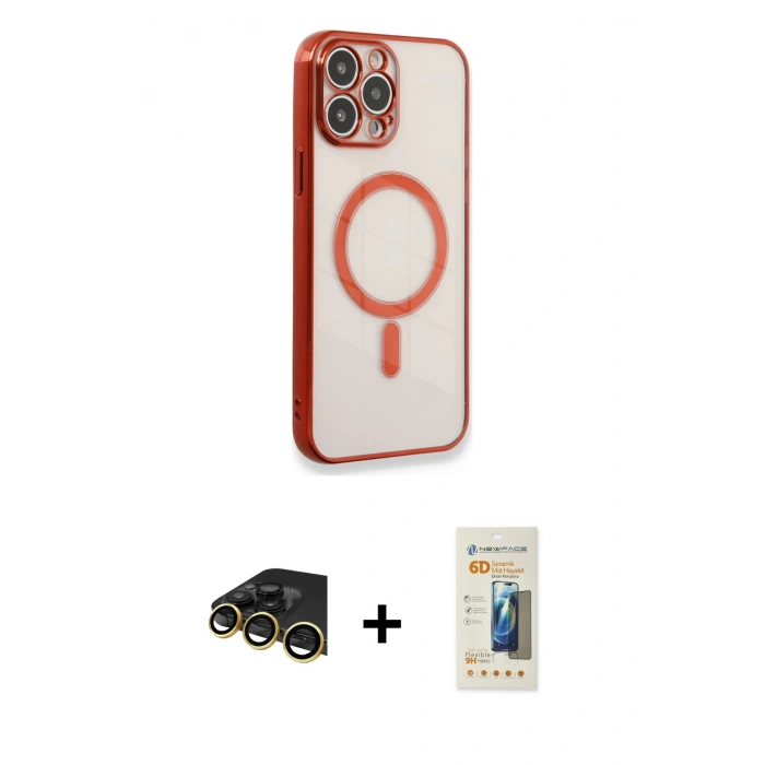 MARSİLYAN™- iPhone 13 Pro Max Kılıf Doruk Minimal - Siyah 6D Mat Seramik Hayalet Nano Ekran Koruyucu + Gold Raze Metal Kamera Lens