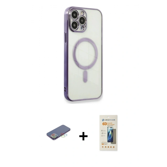 MARSİLYAN™- iPhone 13 Pro Max Kılıf Doruk Minimal - Siyah 6D Mat Seramik Hayalet Nano Ekran Koruyucu + Renkli Kamera Lens Koruma Cam - MI