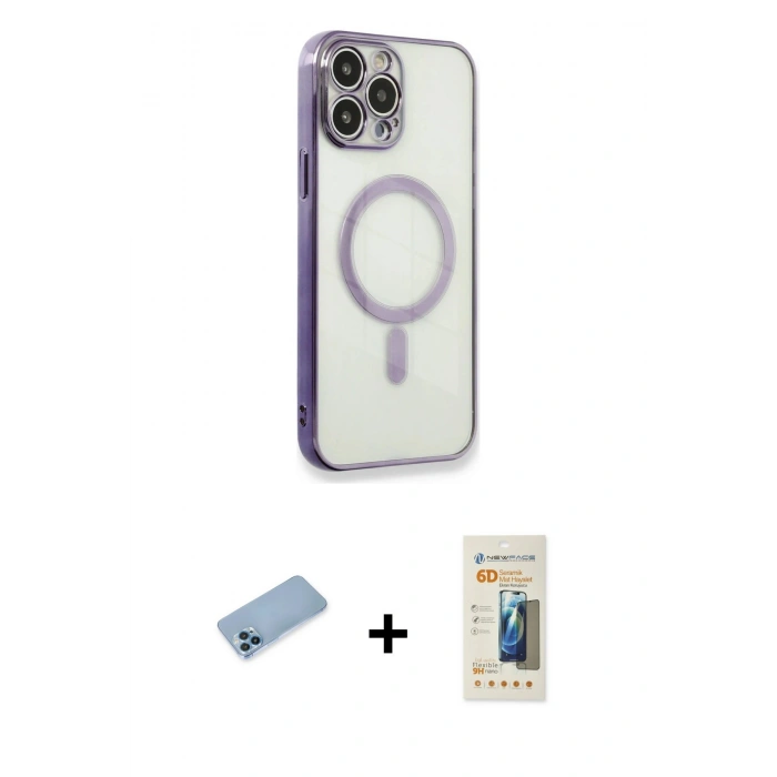 MARSİLYAN™- iPhone 13 Pro Max Kılıf Doruk Minimal - Siyah 6D Mat Seramik Hayalet Nano Ekran Koruyucu + Shine Kamera Lens Koruma Cam - MI