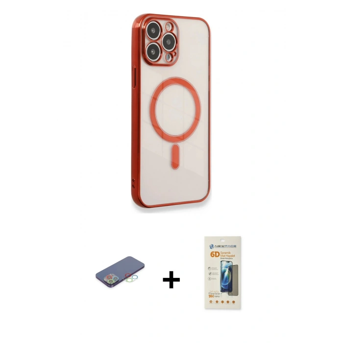 MARSİLYAN™- iPhone 13 Pro Max Kılıf Doruk Minimal - Siyah 6D Mat Seramik Hayalet Nano Ekran Koruyucu + Renkli Kamera Lens Koruma Cam - MI