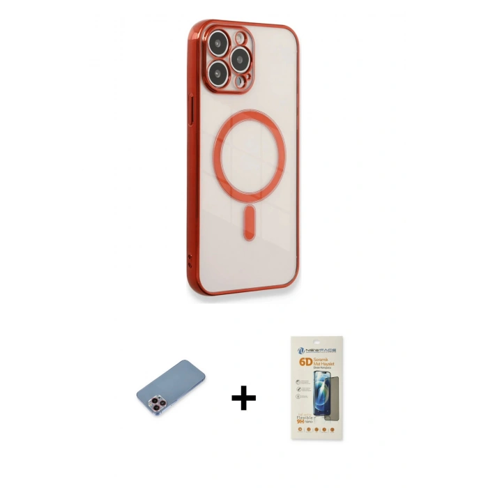 MARSİLYAN™- iPhone 13 Pro Max Kılıf Doruk Minimal - Siyah 6D Mat Seramik Hayalet Nano Ekran Koruyucu + Shine Kamera Lens Koruma Cam - PE