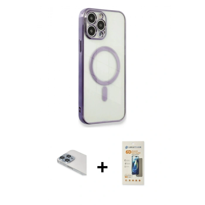 MARSİLYAN™- iPhone 13 Pro Max Kılıf Doruk Minimal - Siyah 6D Mat Seramik Hayalet Nano Ekran Koruyucu + Pers Alüminyum Kamera Lens - SABE