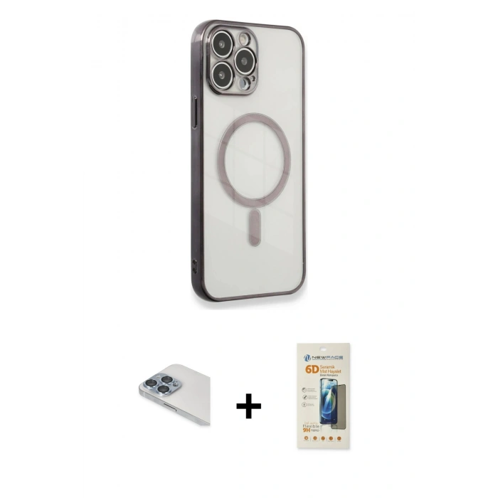MARSİLYAN™- iPhone 13 Pro Max Kılıf Doruk Minimal - Siyah 6D Mat Seramik Hayalet Nano Ekran Koruyucu + Pers Alüminyum Kamera Lens - SABE