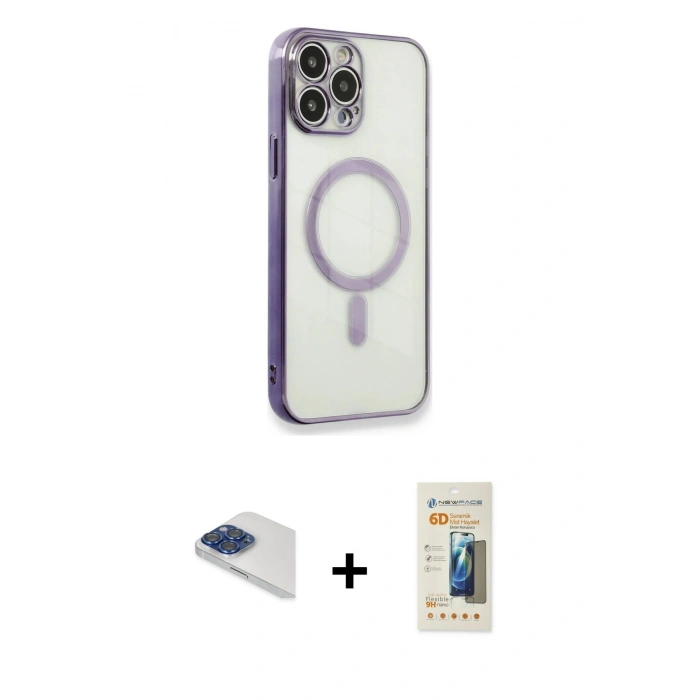 MARSİLYAN™- iPhone 13 Pro Max Kılıf Doruk Minimal - Siyah 6D Mat Seramik Hayalet Nano Ekran Koruyucu + Pers Alüminyum Kamera Lens - LT