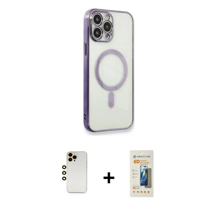 MARSİLYAN™- iPhone 13 Pro Max Kılıf Doruk Minimal - Siyah 6D Mat Seramik Hayalet Nano Ekran Koruyucu + Shine Kamera Lens - GD