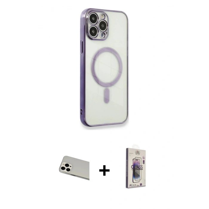 MARSİLYAN™- iPhone 13 Pro Max Kılıf Doruk Minimal - Siyah Bilvis 3D Cam Ekran Koruyucu + Rainbow Kamera Lens Koruma Cam - BZ