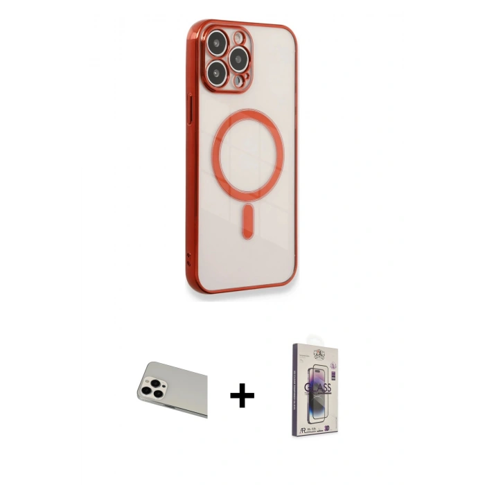 MARSİLYAN™- iPhone 13 Pro Max Kılıf Doruk Minimal - Siyah Bilvis 3D Cam Ekran Koruyucu + Rainbow Kamera Lens Koruma Cam - BZ
