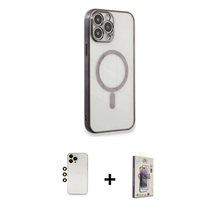 MARSİLYAN™- iPhone 13 Pro Max Kılıf Doruk Minimal - Siyah Bilvis 3D Cam Ekran Koruyucu + Shine Kamera Lens - GD