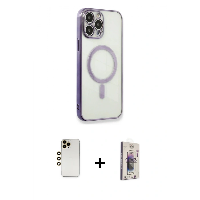 MARSİLYAN™- iPhone 13 Pro Max Kılıf Doruk Minimal - Siyah Bilvis 3D Cam Ekran Koruyucu + Shine Kamera Lens - GD