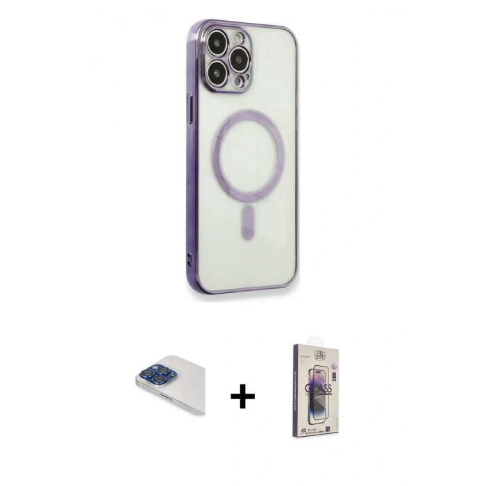 MARSİLYAN™- iPhone 13 Pro Max Kılıf Doruk Minimal - Siyah Bilvis 3D Cam Ekran Koruyucu + Pers Alüminyum Kamera Lens - LT
