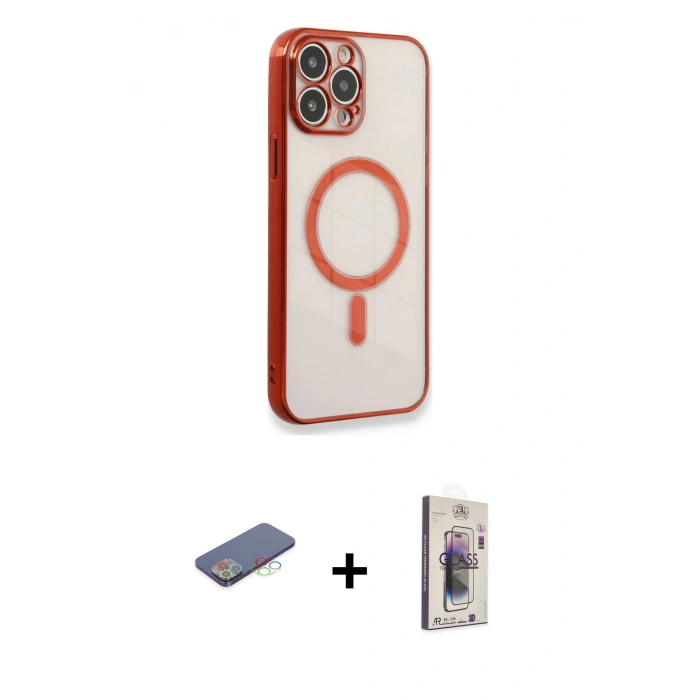 MARSİLYAN™- iPhone 13 Pro Max Kılıf Doruk Minimal - Siyah Bilvis 3D Cam Ekran Koruyucu + Renkli Kamera Lens Koruma Cam - MI