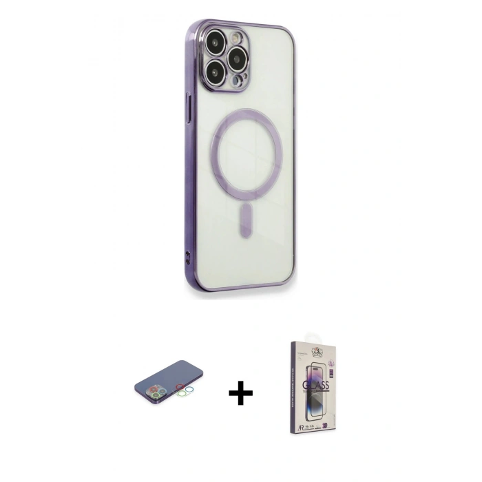 MARSİLYAN™- iPhone 13 Pro Max Kılıf Doruk Minimal - Siyah Bilvis 3D Cam Ekran Koruyucu + Renkli Kamera Lens Koruma Cam - MI