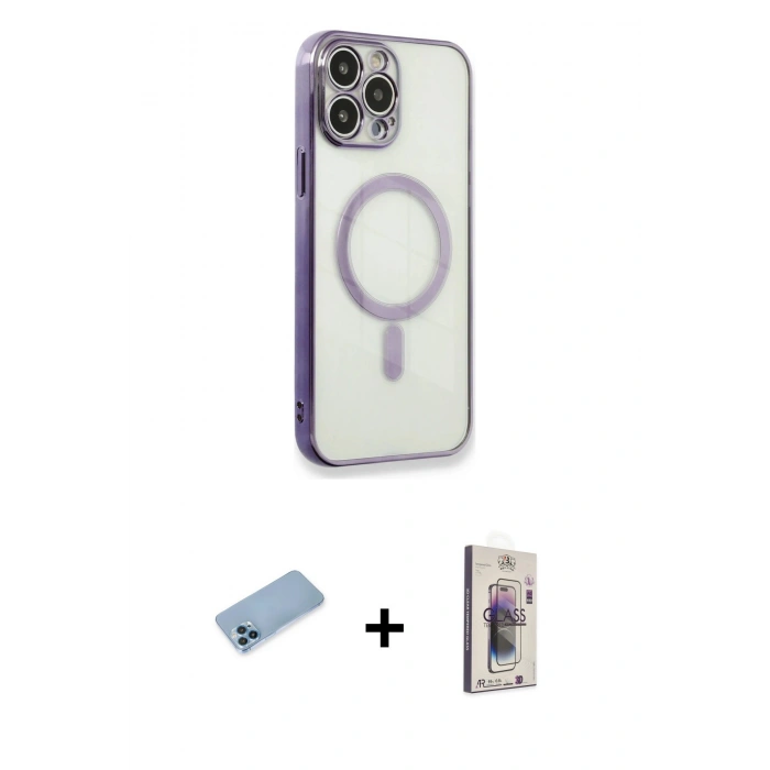 MARSİLYAN™- iPhone 13 Pro Max Kılıf Doruk Minimal - Siyah Bilvis 3D Cam Ekran Koruyucu + Shine Kamera Lens Koruma Cam - MI