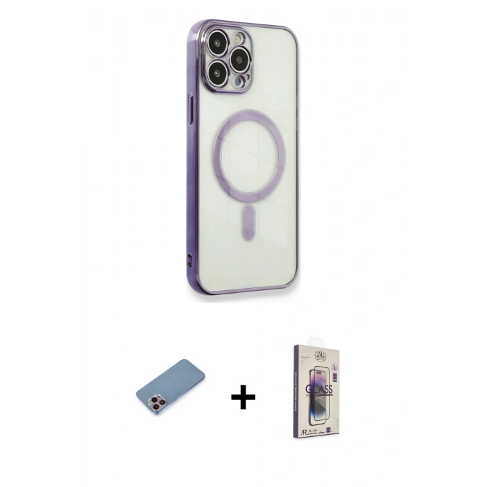 MARSİLYAN™- iPhone 13 Pro Max Kılıf Doruk Minimal - Siyah Bilvis 3D Cam Ekran Koruyucu + Shine Kamera Lens Koruma Cam - PE