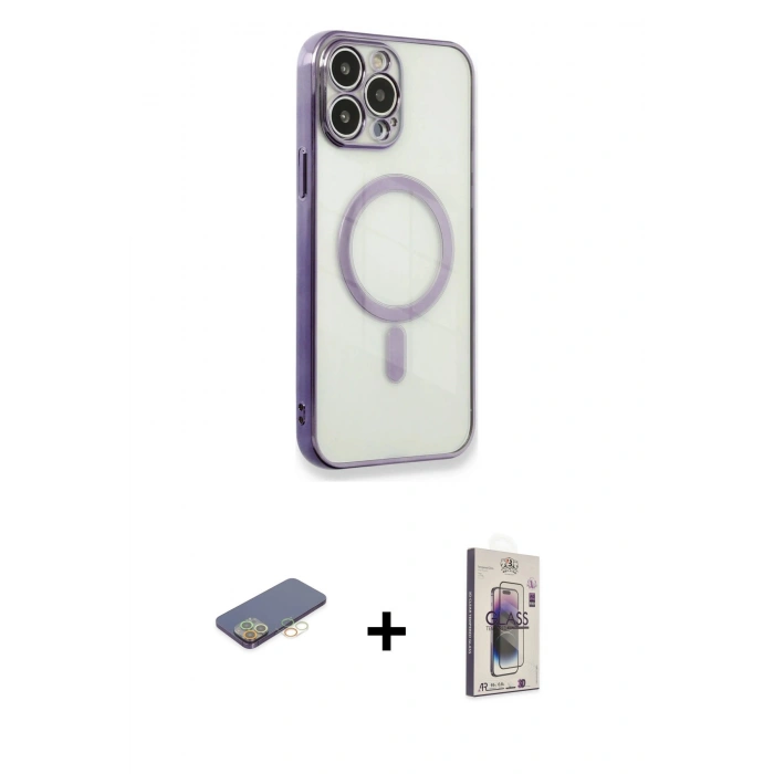 MARSİLYAN™- iPhone 13 Pro Max Kılıf Doruk Minimal - Siyah Bilvis 3D Cam Ekran Koruyucu + Renkli Kamera Lens Koruma Cam - SI