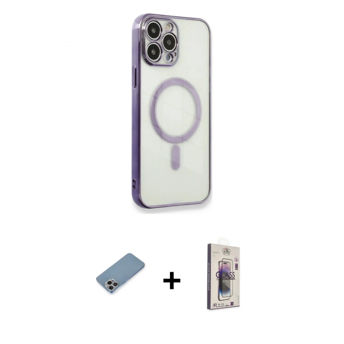MARSİLYAN™- iPhone 13 Pro Max Kılıf Doruk Minimal - Siyah Bilvis 3D Cam Ekran Koruyucu + Shine Kamera Lens Koruma Cam - GI