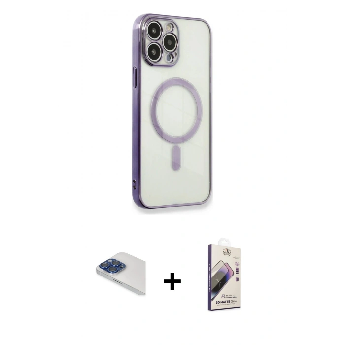 MARSİLYAN™- iPhone 13 Pro Max Kılıf Doruk Minimal - Siyah Bilvis 3D Mat Cam Ekran Koruyucu + Pers Alüminyum Kamera Lens - LT