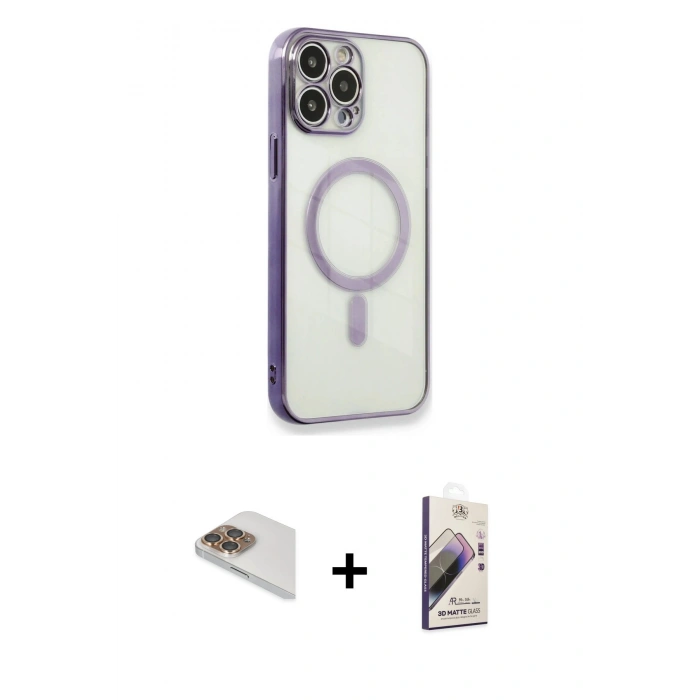 MARSİLYAN™- iPhone 13 Pro Max Kılıf Doruk Minimal - Siyah Bilvis 3D Mat Cam Ekran Koruyucu + Pers Alüminyum Kamera Lens - GD