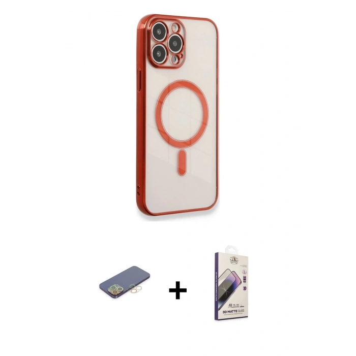 MARSİLYAN™- iPhone 13 Pro Max Kılıf Doruk Minimal - Siyah Bilvis 3D Mat Cam Ekran Koruyucu + Renkli Kamera Lens Koruma Cam - SI
