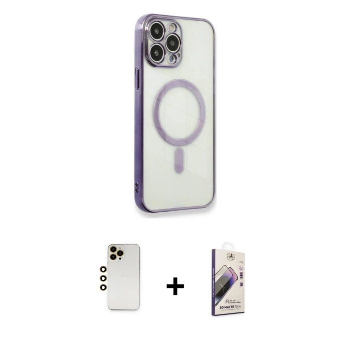 MARSİLYAN™- iPhone 13 Pro Max Kılıf Doruk Minimal - Siyah Bilvis 3D Mat Cam Ekran Koruyucu + Shine Kamera Lens - GD