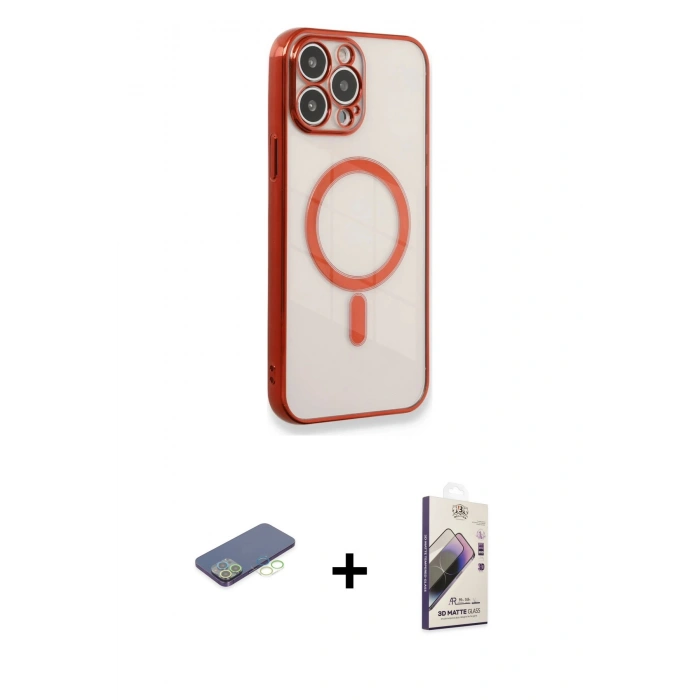 MARSİLYAN™- iPhone 13 Pro Max Kılıf Doruk Minimal - Siyah Bilvis 3D Mat Cam Ekran Koruyucu + Renkli Kamera Lens Koruma Cam - YL